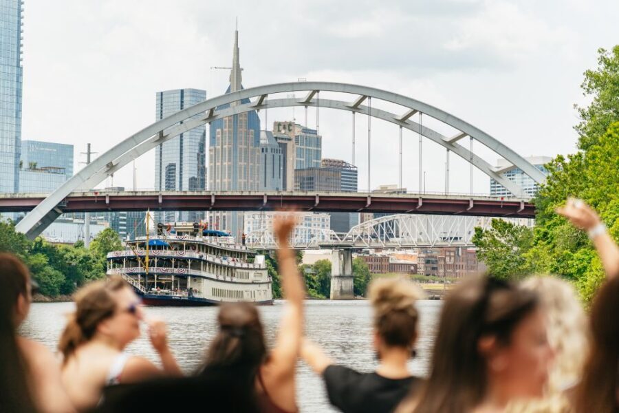 Nashville: Pontoon Party Cruise with a Captain - Finding the dock: the Bridge Building, the red sculpture, and Uber